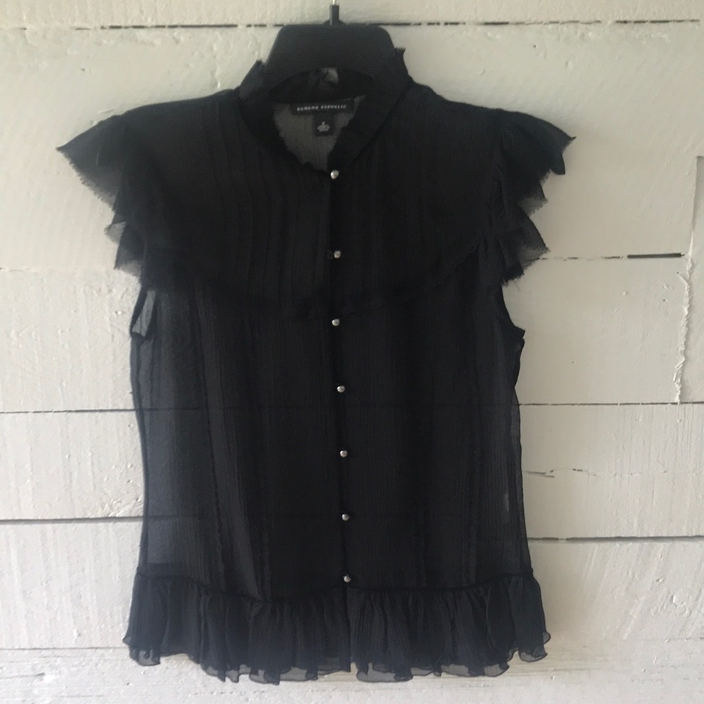 Banana Republic sheer black flutter sleeve blouse
